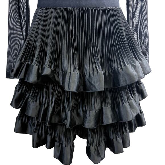 Alice + Olivia sheer mid length pleated ruffle dress with long sleeves, size 4 - Picture 5 of 6